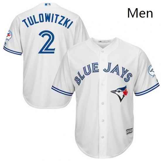 Mens Majestic Toronto Blue Jays 2 Troy Tulowitzki Replica White Home 40th Anniversary Patch MLB Jersey